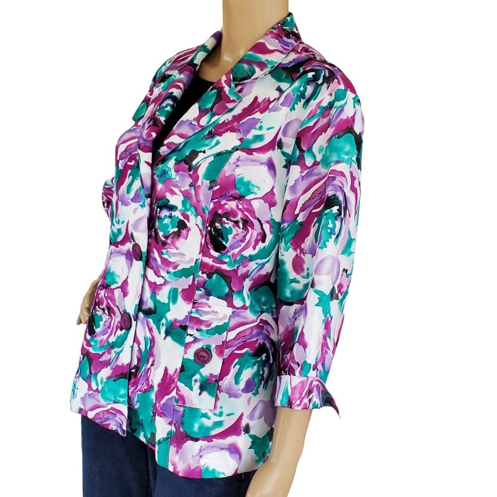 Southern Lady Blazer Jacket Women's Size 10 Floral Lightweight 1/2 Sleeve Button